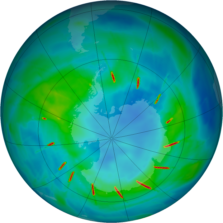 Antarctic ozone map for 13 April 2010